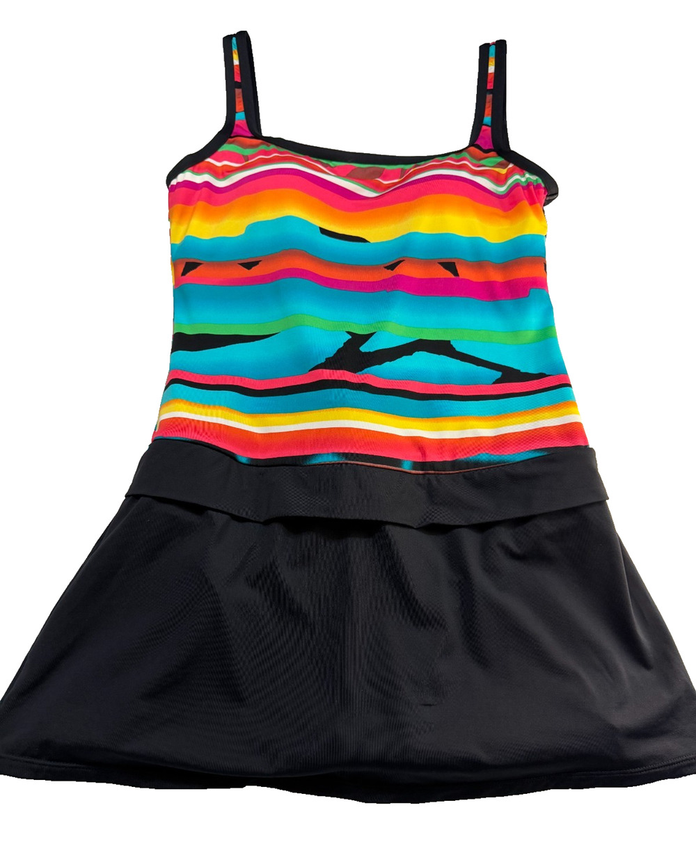 Resortstyle Beachy Vacation JAG Colorful / Black Skirted 1 piece Swimsuit Size M